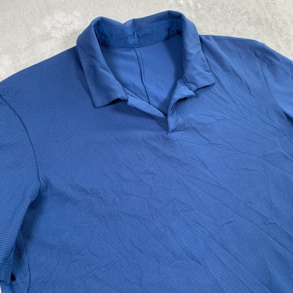 Lululemon Polo Shirt Mens Large Blue Short Sleeve Mesh Knit No Size Tag*